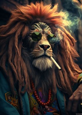 Hippie Lion Smoking