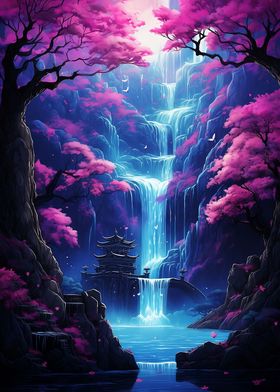 Twilight Waterfall Art