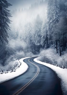 Snowy Road in Forest