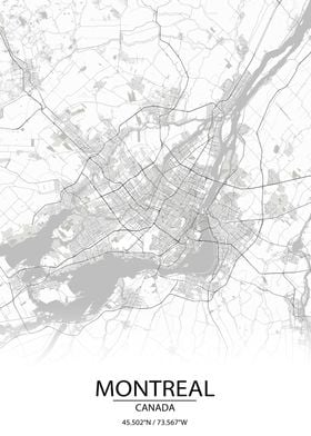 Montreal Canada White Map