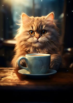 Funny Cat Drinking Coffee