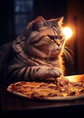 Fat Cat Stealing Pizzs