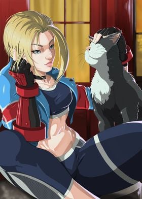 cat with girl cartoon