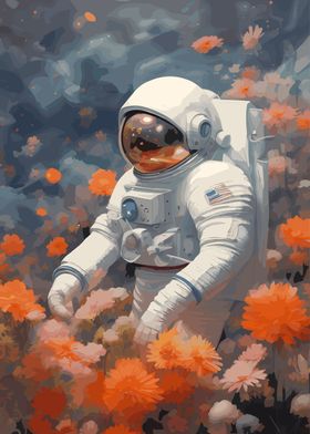 astronaut space flowers