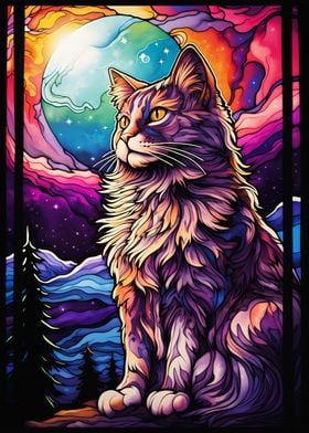 Maine Coon Cat Colorful 