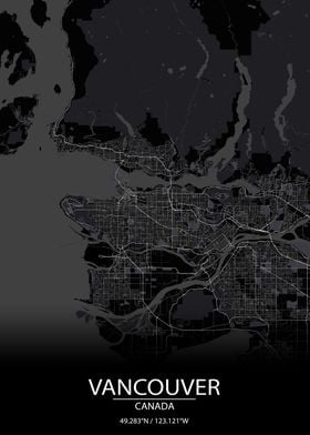 Vancouver Canada Black Map