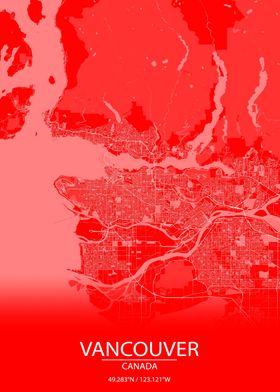 Vancouver BC Red White Map