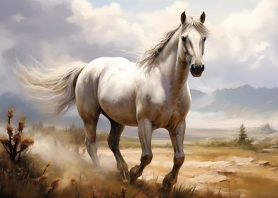 Running white horse