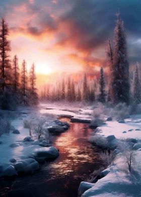 Winter Forest by Sunset 