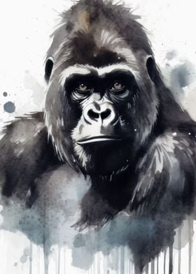 Watercolor Painted Gorilla