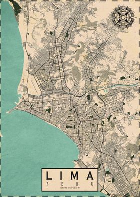 Lima City Map Vintage