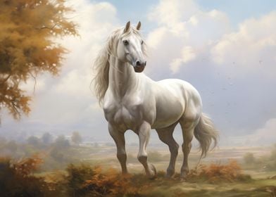 Standing white horse