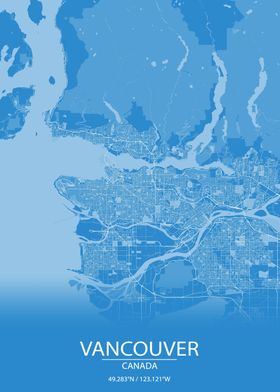 Vancouver Canada Blue Map