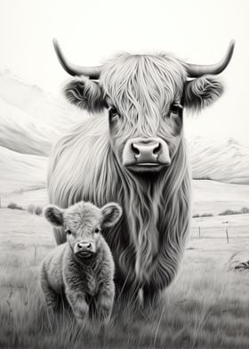 Highland Cow with Baby