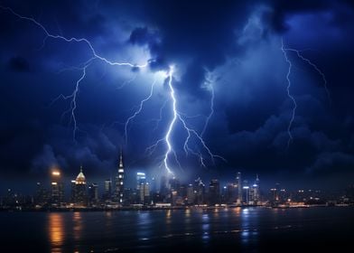 Lightning Bolt Over City