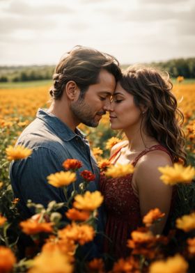 Couple Kissing In Meadow