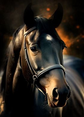 Art black horse portrait