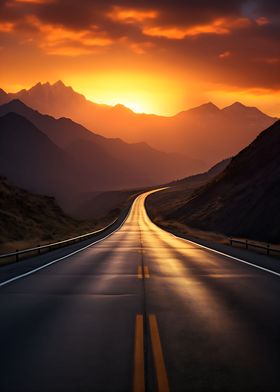 Sunrise Road in Mountains