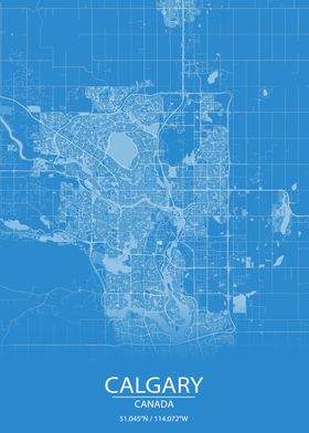 Calgary Alberta Blue Map