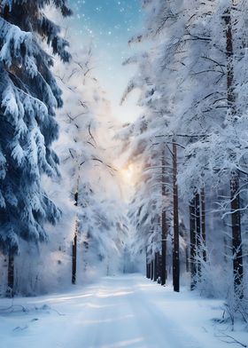 Road in the snowy forest