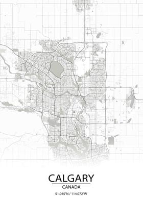 Calgary Canada White Map