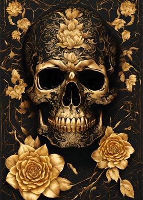 Black Gold Skull Flower