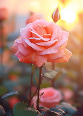 Gorgeous pink rose on a su