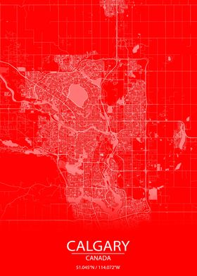 Calgary CA Red White Map