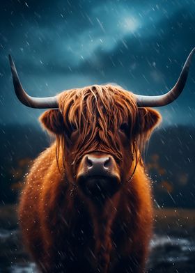 Highland Cow in Rain