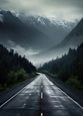 Lonely Road in Mountains