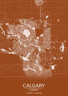 Calgary Alberta Brown Map