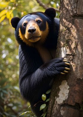 Sun Bear Climbs a tree