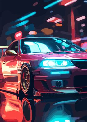 JDM Drift Car at Night' Poster, picture, metal print, paint by  ImaginedArtworks