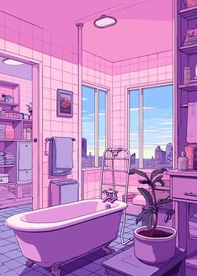 Bathroom Lofi Pink Retro