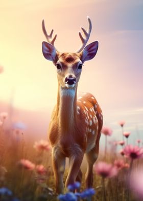 Cute Deer Nature Flowers