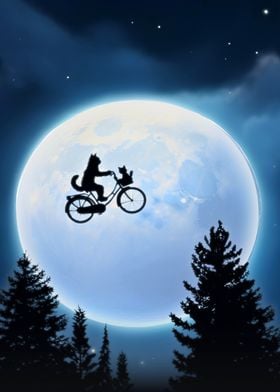 Cat at Bicycle by the Moon