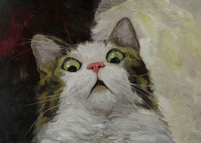 cat meme scared painting