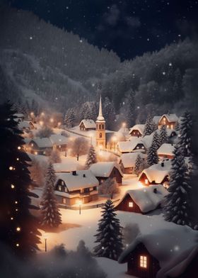 Winter landscape village 