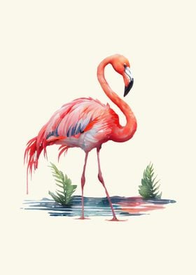 Pink Watercolor Flamingo