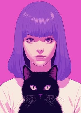 Girl Cat Lofi Pink Retro