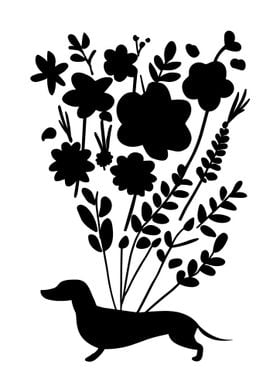 Black Sausage Dog Floral