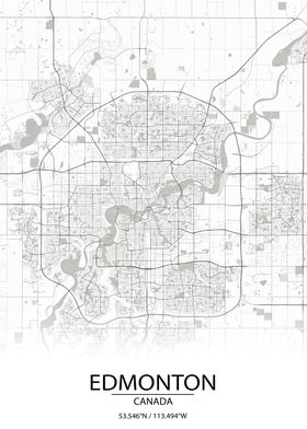 Edmonton Alberta White Map