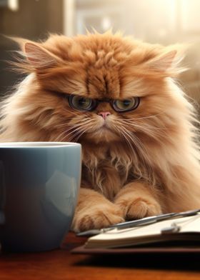 Angry Cat Drinking Coffee