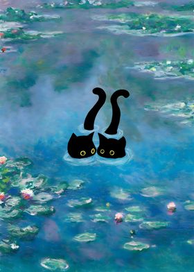 Monet Waterlilies Cat