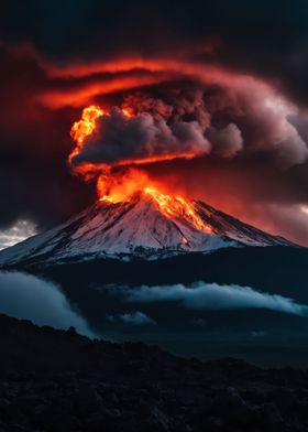 Volcano eruption with lava