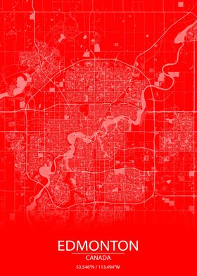 Edmonton CA Red White Map