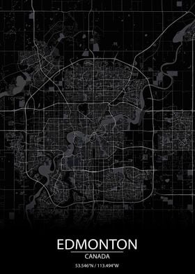 Edmonton Alberta Black Map