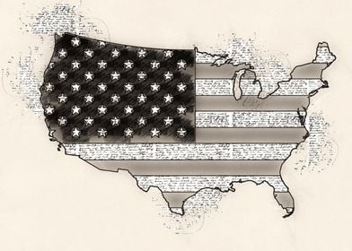 Vintage USA map with flag