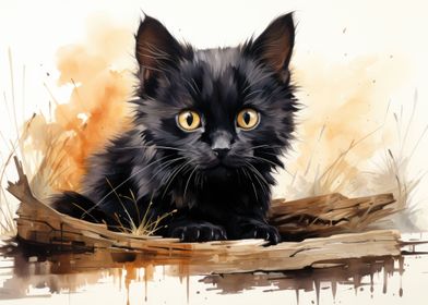 Cute Black Cat Watercolor