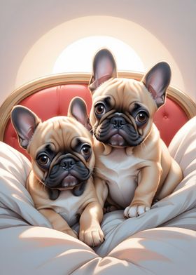 French Bull Puppies Poster